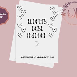 Weltbeste Lehrer-Dankeschön-Karte, am Ende der Schulkarte, Erzieher Karte, Geschenk für Lehrer, Lehrer Wertschätzung Wochentag, Instant Download