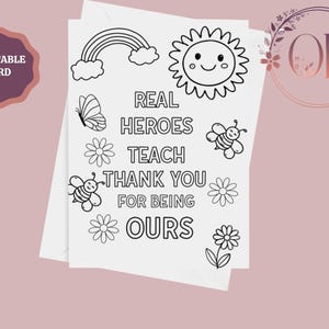 Carte imprimable à colorier de remerciement pour l'enseignant pour la maternelle, éducatrice, carte de remerciement pour l'enseignant, bricolage à téléchargement immédiat au format PDF