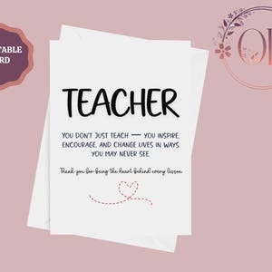 Danksagungskarten für Lehrer zum Ausdrucken, Lehrer Wertschätzung Karte, Lehrer Wertschätzung, Abschluss der Schule Geschenk für Lehrer, DIY Sofortiger Download PDF