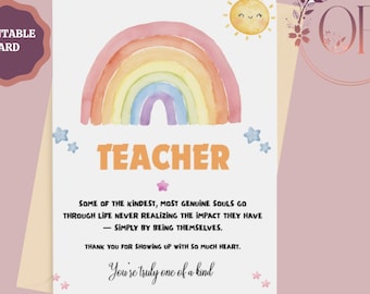 Teacher Thank You Cards Printable, Educator Card, Teacher Card, Teacher Appreciation Card, End of Year Gift for Teachers, Instant Download