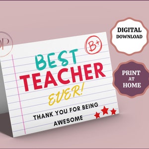 Sofortiger Download Lehrer-Danke-Karte, beste Lehrer aller Zeiten druckbare, Ende des Jahres Schulpersonal Geschenk, Bewertung Stern digitale PDF-Karte,