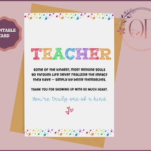 Cartes de remerciement pour professeur imprimables, carte d'éducateur, carte de professeur, carte de remerciement pour professeur, cadeau de fin d'année pour les professeurs, téléchargement immédiat