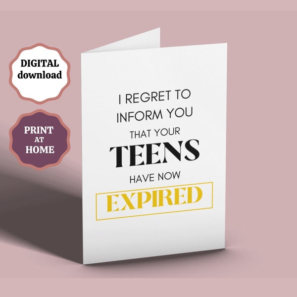 20e anniversaire carte imprimable, carte pour 20 personnes, je regrette de vous informer que vos adolescents ont expiré, carte d'anniversaire blague drôle, téléchargement numérique