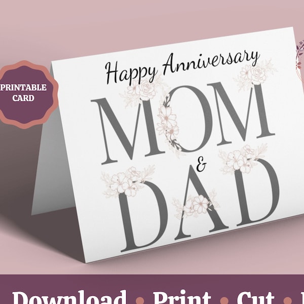 Anniversary Card Printable, Mom & Dad Card, Couple Card, Card for Parents, Card For Him and Her, Love Card, Instant Downloadable PDF