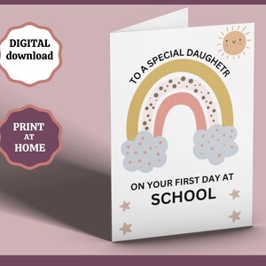 Biglietto per il primo giorno di scuola stampabile per la figlia, Ritorno a scuola, Biglietto di buona fortuna per ragazze, Biglietto per la nuova scuola, Download digitale per l'inizio della scuola