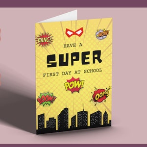Cartão para impressão do primeiro dia de aula, cartão de volta às aulas, cartão de boa sorte, novo cartão escolar, novo cartão de semestre, download digital
