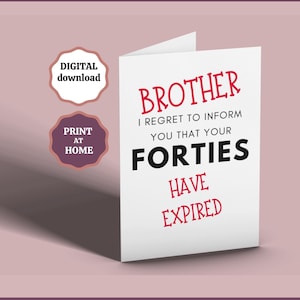 Carte d'anniversaire frère imprimable, carte des 50 ans frère, carte pour frère, carte de 50 ans pour frère, carte de frère soeur, numérique