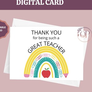 Carte de remerciement pour professeur, carte de professeur imprimable, carte de fin d'année de professeur, merci professeur, carte de grand professeur, carte numérique
