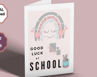 Erster Schultag druckbare Karte, zurück zur Schule, viel Glück Karte, neue Schulkarte, Schulanfang, Kindergarten Vorschule digitaler Download