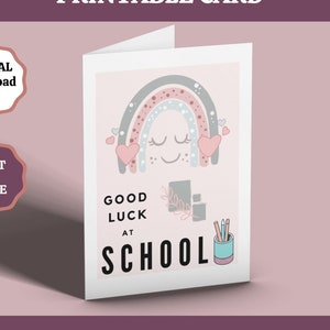 Afdrukbare kaart eerste schooldag, terug naar school, gelukskaart, nieuwe schoolkaart, startschool, kleuterschool digitale download