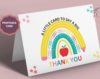 Teacher Thank You Card Printable, A Little Card To Say A Big Thank You, Teacher Appreciation Card, End Of School Year, Instant Download