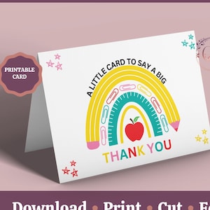 Teacher Thank You Card Printable, A Little Card To Say A Big Thank You, Teacher Appreciation Card, End Of School Year, Instant Download