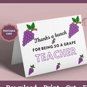 Tarjeta de maestro de uva imprimible, tarjeta de agradecimiento del maestro, tarjetas para maestros, tarjeta de agradecimiento, tarjeta de agradecimiento al maestro, descarga instantánea, digital