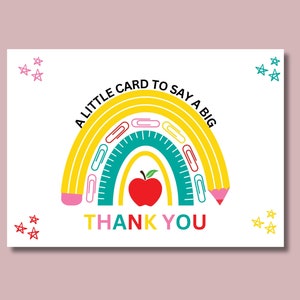 Cartão de agradecimento para professor, para impressão, um pequeno cartão para dizer um grande obrigado, cartão de agradecimento para professor, fim do ano letivo, download instantâneo