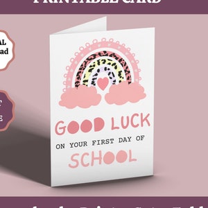 Eerste schooldag afdrukbare wenskaart, startschoolkaart, nieuwe schoolgelukkaart, beginschool, Instant Download