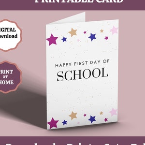 Carte de voeux imprimable pour la rentrée des classes, carte de rentrée des classes, amusez-vous dans votre nouvelle école, carte porte-bonheur, téléchargement immédiat