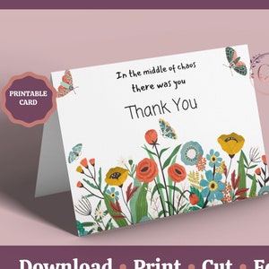 Tarjeta de agradecimiento imprimible, en medio del caos estaba usted, tarjeta de maestros, tarjeta de mentor, tarjeta de amistad, tarjeta de agradecimiento