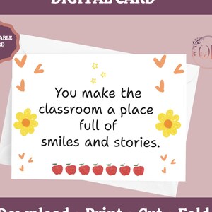 Lehrer Danke Karte zum Ausdrucken, Erzieher Karte, Lehrer Wertschätzung Geschenk, Ende des Schuljahres, Lehrer Karte, Lehrer Geschenk, Instant Download
