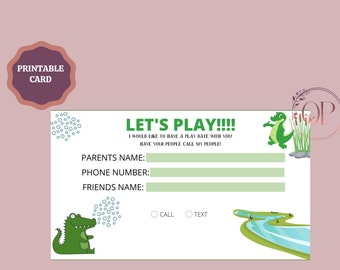 Alligator Playdate Contact Card, Keep in Touch This Summer, Friend Contact, Keep in Touch Summer Card,Playdate Cards for Boys, Printable