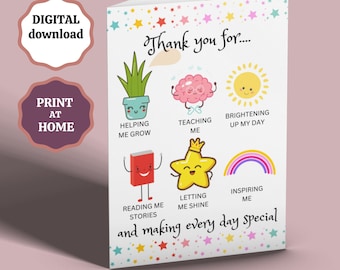 Printable Teacher Appreciation Card, Teacher Thank You Card, Teacher Card, Thank You For  Helping Me, Card From Student, Instant Download