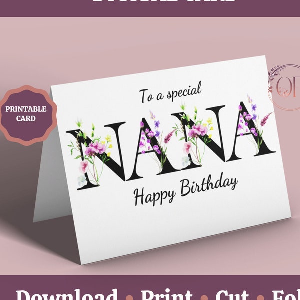 Nana Birthday Card Printable,  Birthday Card, Women's Card, Card for Her, Female Birthday Card, Instant Download, Grandma Card PDF