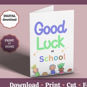 Cartão de Primeiro Dia de Aula para Imprimir, Volta às Aulas, Boa Sorte no Seu Primeiro Dia de Aula, Cartão de Nova Escola, Início das Aulas Digital Download