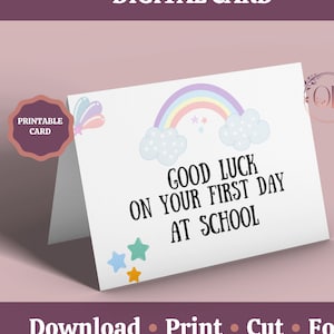 Carte de rentrée scolaire imprimable, carte de voeux de bonne chance pour votre premier jour à l'école, nouvelle école, 1er jour d'école, carte numérique, téléchargement immédiat