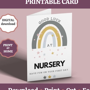 Biglietto del primo giorno di scuola, Biglietto di ritorno a scuola, Biglietto stampabile di buona fortuna all'asilo nido, Biglietto della nuova scuola, PDF di inizio scuola, Download digitale