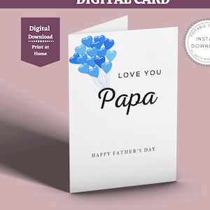 Cartão do Dia dos Pais do Papai para impressão, Cartão do Dia dos Pais Papa Download, Cartão do Papai, 1º Primeiro Dia dos Pais, Cartão para o Papai, Cartão do Filho Filha
