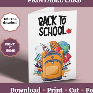 Cartão para impressão de volta às aulas, primeiro dia de aula, cartão de boa sorte, novo cartão escolar, nova turma, novo cartão de semestre, download digital