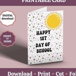 Biglietto d’auguri stampabile Happy 1st Day of School, biglietto di inizio scuola, biglietto di buona fortuna, nuova classe, download istantaneo del primo giorno di scuola