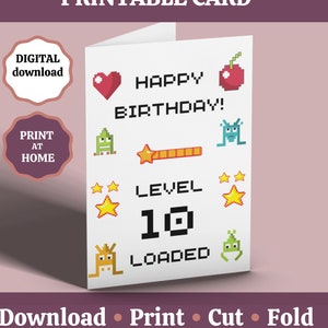 Tarjeta de cumpleaños número 10 imprimible, Tarjeta de niño de 10 años, Tarjeta de edad, Tarjeta de diez para hijo, hermano, nieto, Sobrino, primo, ahijado, Descarga digital