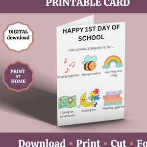 Carte premier jour d'école à imprimer, rentrée des classes, bonne chance pour votre première journée à l'école, nouvelle carte scolaire, rentrée des classes en téléchargement numérique