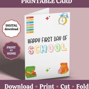Carte imprimable Joyeux premier jour d'école, carte de rentrée scolaire, carte de bonne chance, carte de nouvelle école, nouvelle classe, nouvelle carte de trimestre, téléchargement numérique