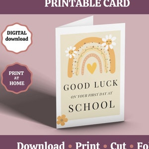 Tarjeta de felicitación imprimible del primer día de clases, descargable de regreso a la escuela, tarjeta de inicio de la escuela, tarjeta de buena suerte, descarga instantánea