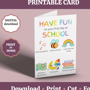 Carte premier jour d'école à imprimer, rentrée des classes, bonne chance pour votre première journée à l'école, nouvelle carte scolaire, rentrée des classes en téléchargement numérique