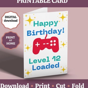 Carte d'anniversaire Gamer imprimable, carte de jeu pour garçons, niveau chargé, carte de Gamer Boy, carte de jeu, carte pour fils petit-fils neveu, téléchargement numérique