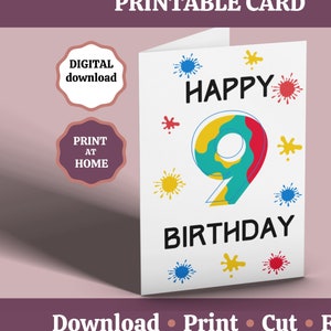 Tarjeta de cumpleaños número 9, Tarjeta de feliz cumpleaños número 9 imprimible, Tarjeta de cumpleaños de 9 años para hijo, hermano, nieto, sobrino, primo, Descarga digital
