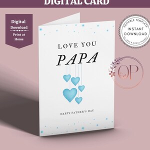 Papa Father's Day Card Printable, Papa Card, 1st Father's Day, First Fathers Day, Card for Papa, Card from Son Daughter, Digital Download