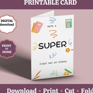 Carte de voeux imprimable pour la rentrée des classes, carte de rentrée des classes, carte porte-bonheur, téléchargement immédiat