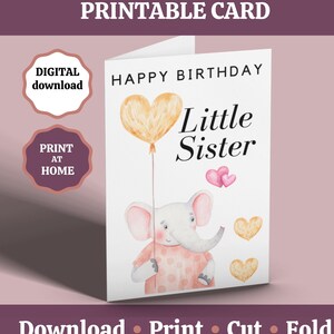 Sister Birthday Card, Printable Little Sister Birthday Card, Sister Card, Sister Birthday, Birthday Card for Little Sister, Digital Card