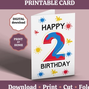 2 Geburtstagskarte, druckbare alles Gute zum Geburtstag, 2 Jahre alte Geburtstagskarte für Jungen, Karte für Paintball Geburtstag, digitaler Download