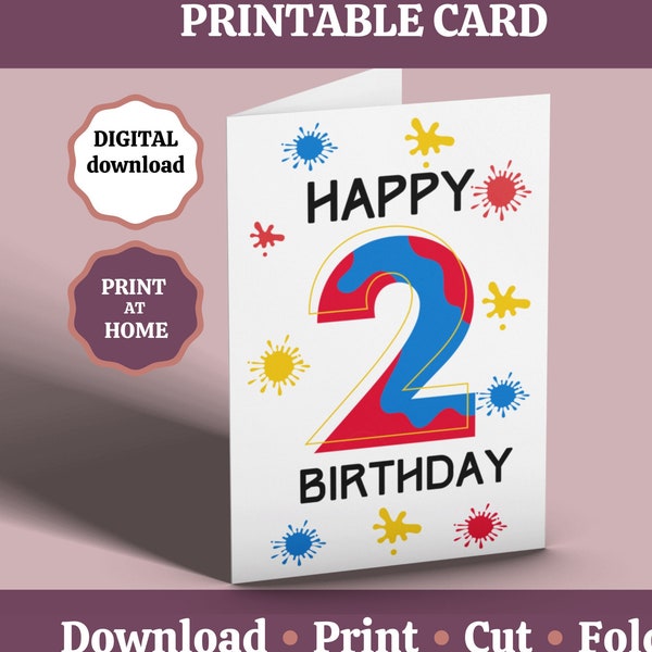 2nd Birthday Card, Printable Happy 2nd  Birthday Card, 2 Year Old Birthday Card for Boys, Card for Paintball Birthday, Digital Download