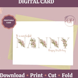 Carte d'anniversaire nounou - imprimable, joyeux anniversaire nounou, nounou imprimable, pour nounou grand-mère grand-mère, joyeux anniversaire carte numérique à télécharger