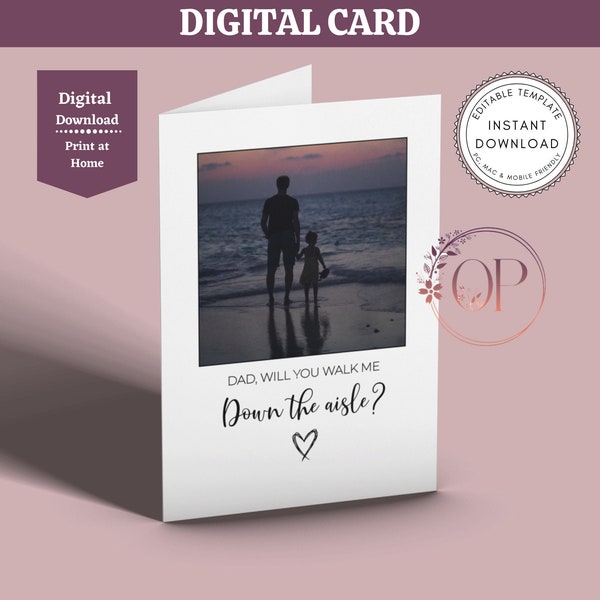 Will You Walk Me Down The Aisle? Editable Personalised Wedding Photo Card, Wedding Card for Dad Uncle Brother Father of The Bride Card