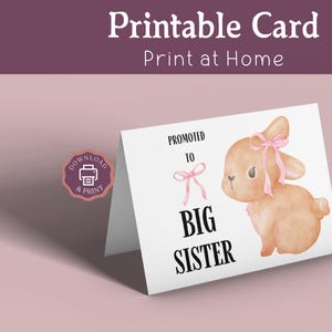 Grande soeur bébé révéler carte imprimable, faire-part de grossesse à sa fille, carte d'anniversaire pour soeur, félicitations pour nouveau-né, téléchargement immédiat