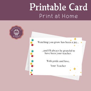 Printable End of School Year Student Gift from Teacher, Elementary School Class Gift, Kindergarten Graduation Message, Instant Download