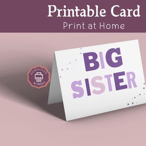Big Sister Card Printable, Pregnancy Reveal Card for Sister, Birthday Card for Sister, New Sister Card from Baby Siblings Instant Download