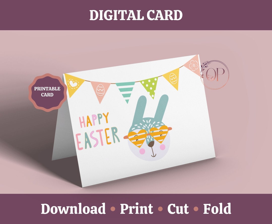 Kids Easter Card Printable, Easter Card, Easter Bunny Card for Children ...