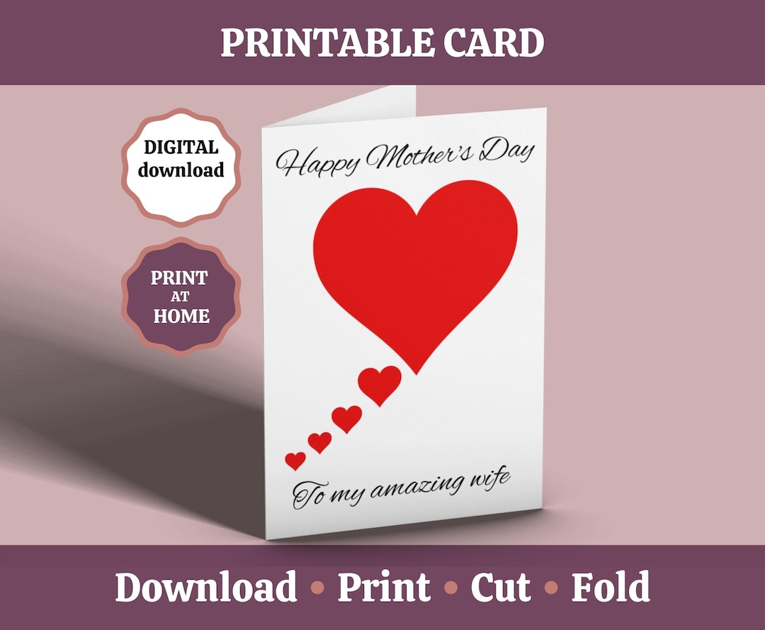Mother's Day Card for Wife Printable, Happy Mothers Day Card, Card From ...